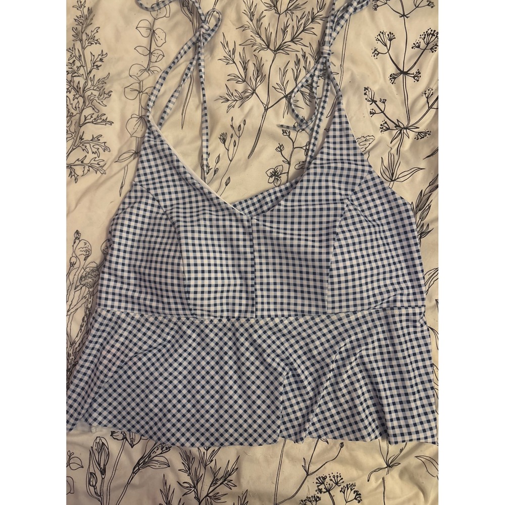 Simply Southern Plus Size Blue Gingham Tankini Swimwear Top, XXL